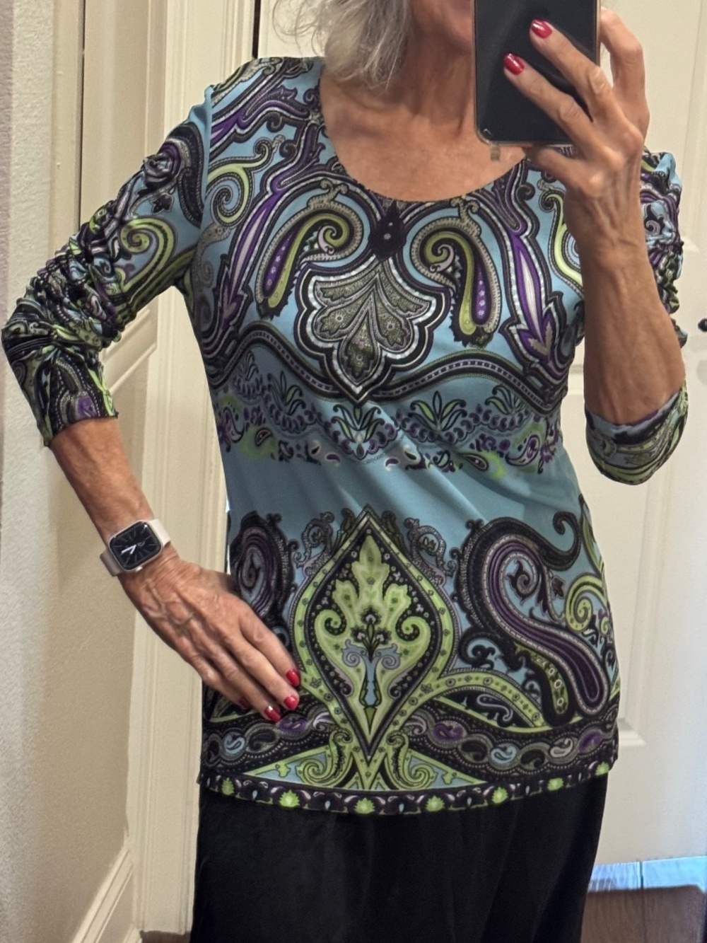 ETRO Milano Womens Multicolor Paisley Ruched Sleeve Top Sz 46 / US 10-12